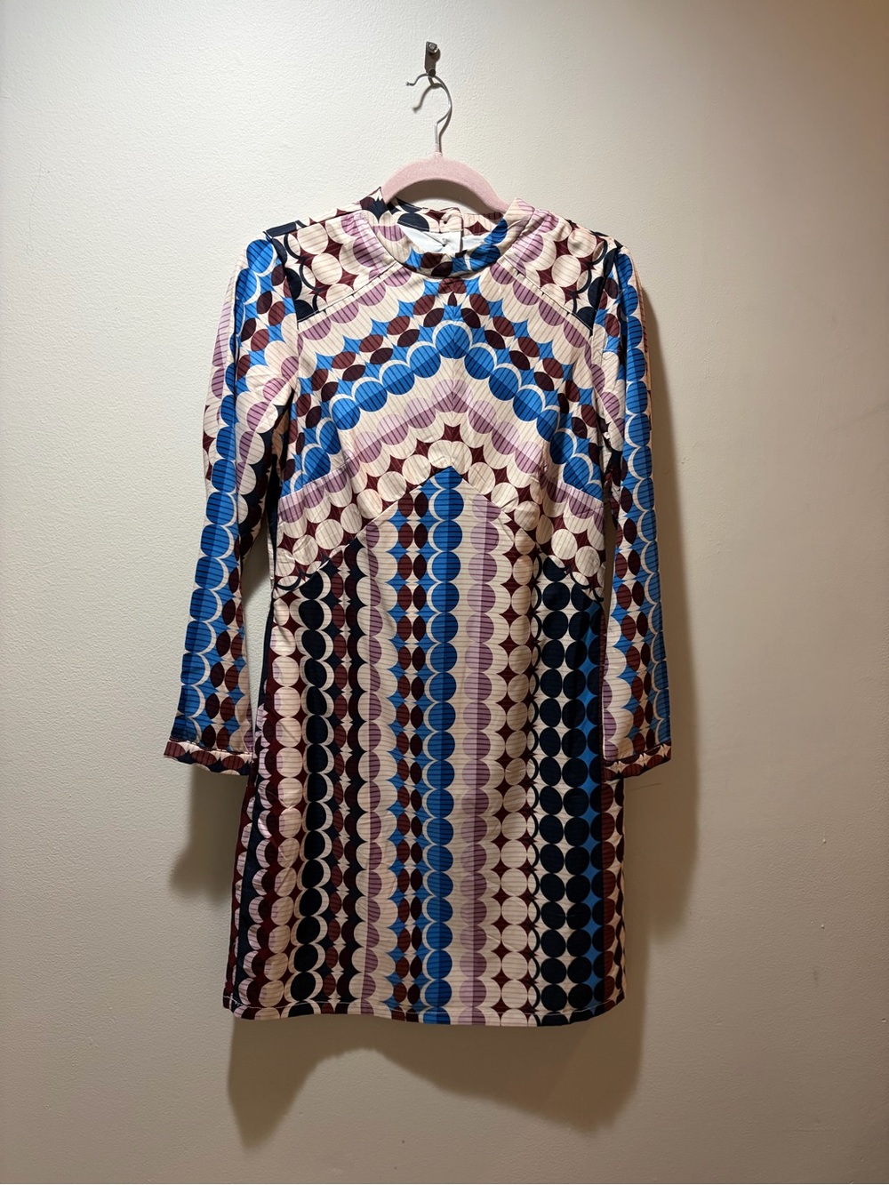 Donna Morgan geometric print long sleeve dress size 6 retro mod
